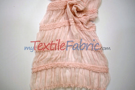 Pleated Ruffle Chiffon Polyester Fabric - Lightweight Textured Semi-Sheer, 44/46" Width (1 Yard)