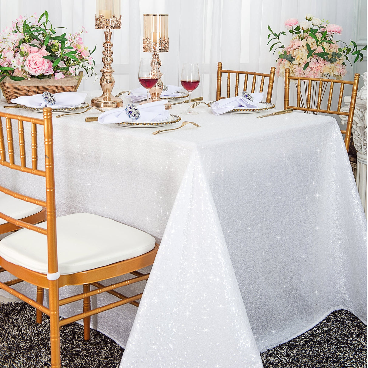 Rectangular Sequin Taffeta Tablecloth 90x132 White