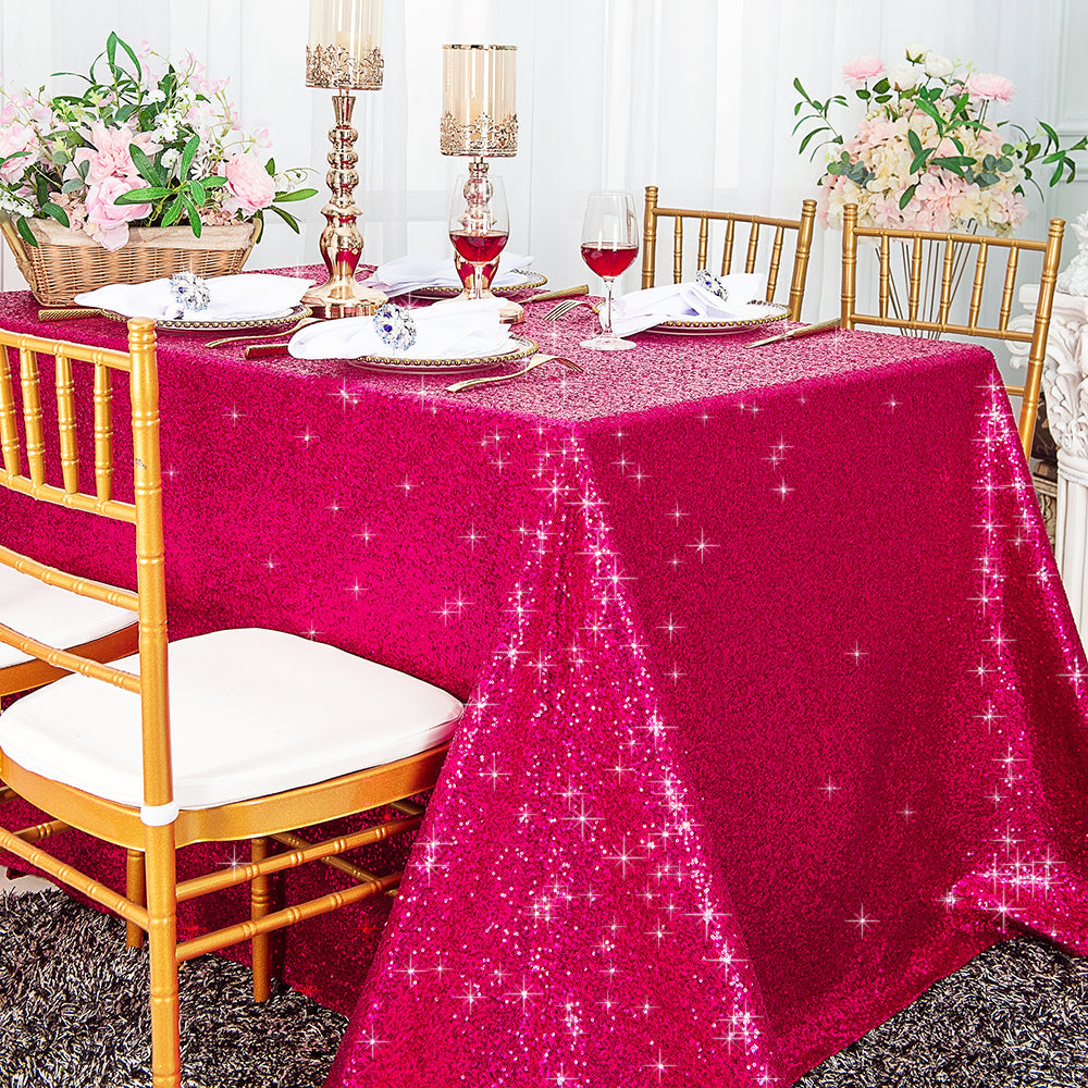 Rectangular Sequin Taffeta Tablecloth 90x132 Fuchsia