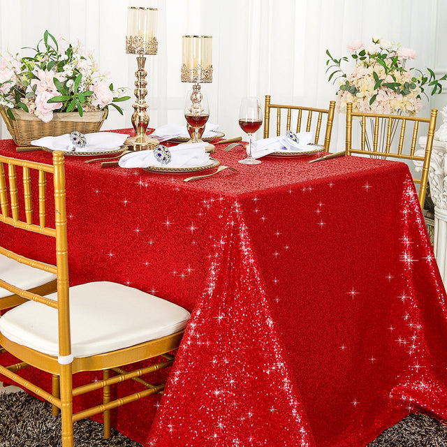 Rectangular Sequin Taffeta Tablecloth 90x132 Red