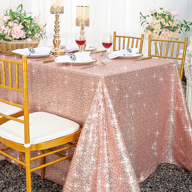 Rectangular Sequin Taffeta Tablecloth 90x132 Blush Pink/Rose Gold