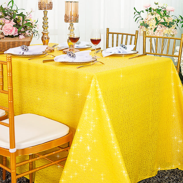 Rectangular Sequin Taffeta Tablecloth 90x132 Canary Yellow