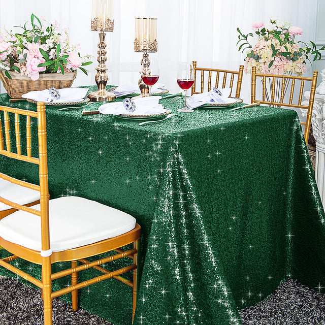 Sequin Taffeta Rectangular Tablecloth 90x156 Hunter Green