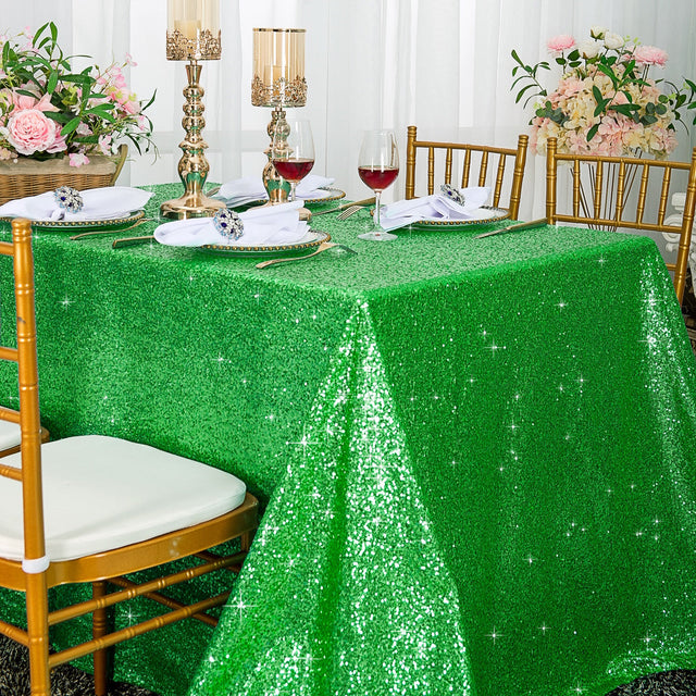 Rectangular Sequin Taffeta Tablecloth 90x132 Emerald Green