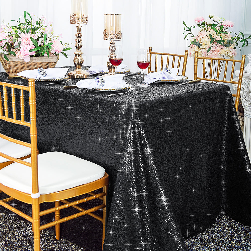 Sequin Taffeta Rectangular Tablecloth 90x156 Black