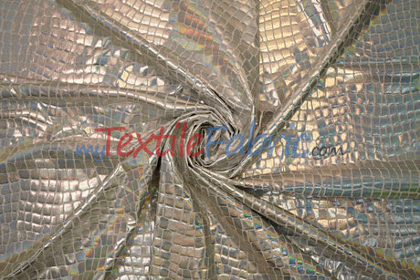 Anaconda Hologram Spandex Nylon Fabric - White Silver, White Charcoal, Holographic Foil Finish, 58/60" Width (1 Yard)