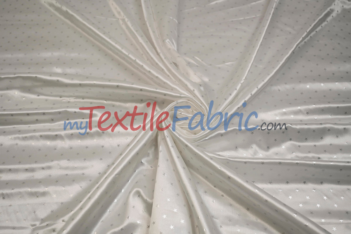 Mini Star Silky Satin Fabric - 100 Percent Polyester Fabric, White Pink Mint, 58/60" Width (1 Yard)