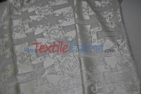 Religious Cross Brocade 100 Percent Polyester Fabric - Elegant Cross Motif, 60" Width (1 Yard)