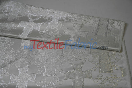 Religious Cross Brocade 100 Percent Polyester Fabric - Elegant Cross Motif, 60" Width (1 Yard)