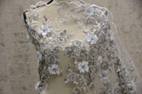 EA3032 White Silver Embroidery Lace Fabric - White Floral Bridal Lace, 50" Wide (1 Yard)