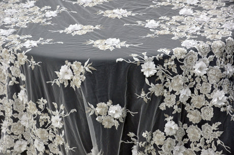 EA3032 White Silver Embroidery Lace Fabric - White Floral Bridal Lace, 50" Wide (1 Yard)