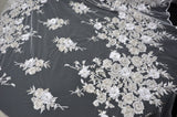 EA3032 White Silver Embroidery Lace Fabric - White Floral Bridal Lace, 50" Wide (1 Yard)