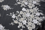 EA3032 White Silver Embroidery Lace Fabric - White Floral Bridal Lace, 50" Wide (1 Yard)