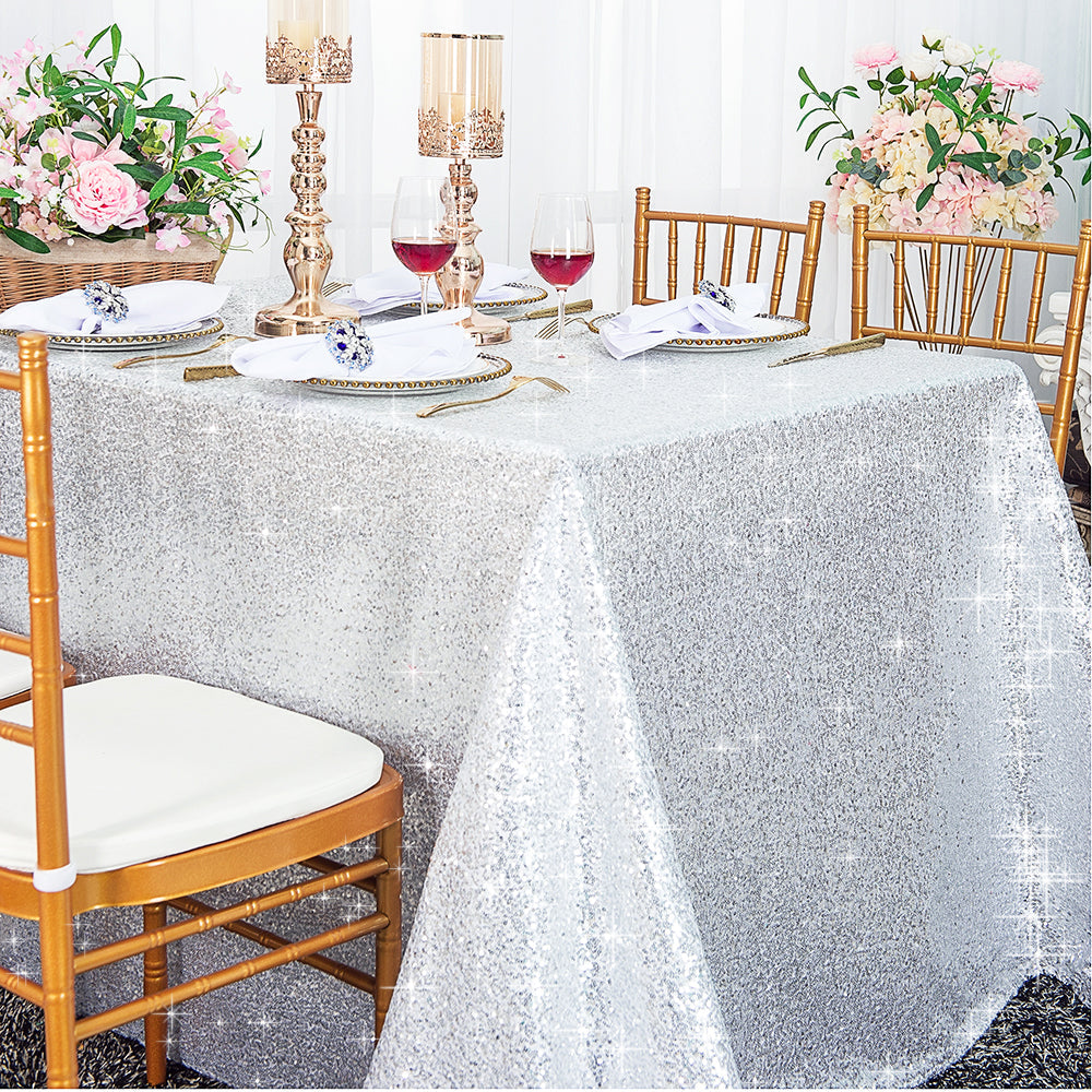 Sequin Taffeta Rectangular Tablecloth 90x156 Platinum