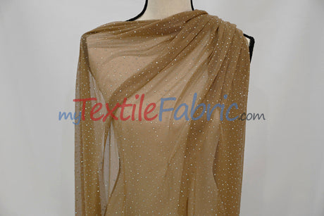 Rhinestone Stretch Power Mesh Fabric - Iridescent AB Crystal Embellished, 58" Width (1 Yard)