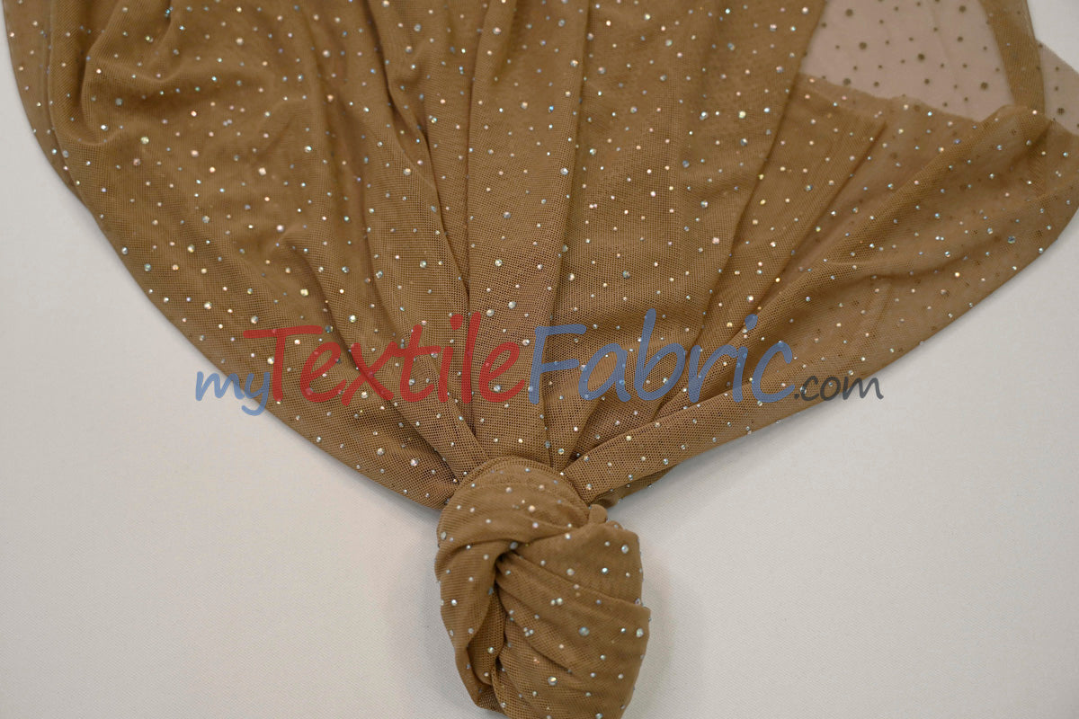 Rhinestone Stretch Power Mesh Fabric - Iridescent AB Crystal Embellished, 58" Width (1 Yard)
