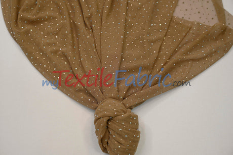 Rhinestone Stretch Power Mesh Fabric - Iridescent AB Crystal Embellished, 58" Width (1 Yard)
