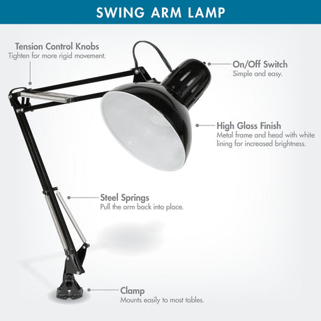 Studio Design Swing Arm Lamp with LED Bulb Black