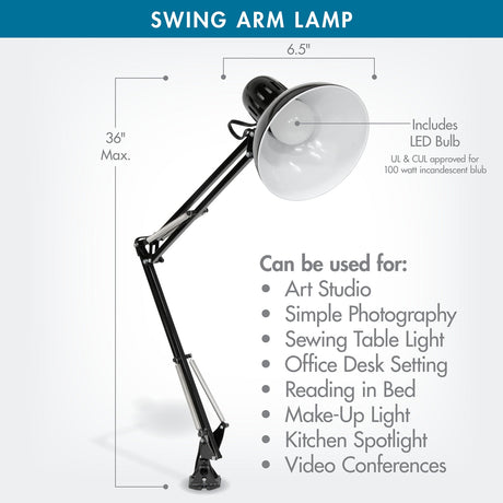 Studio Design Swing Arm Lamp with LED Bulb Black