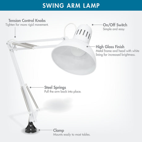 Studio Design Swing Arm Lamp with LED Bulb White