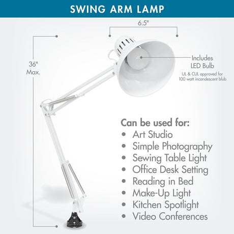 Studio Design Swing Arm Lamp with LED Bulb White