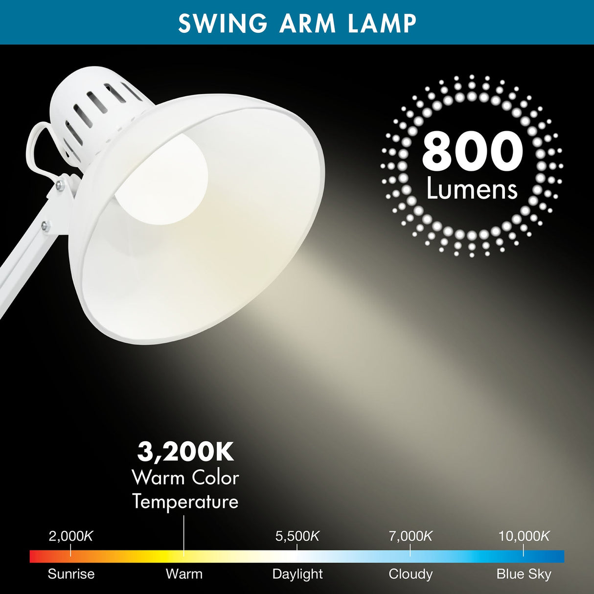 Studio Design Swing Arm Lamp with LED Bulb White