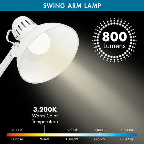 Studio Design Swing Arm Lamp with LED Bulb White