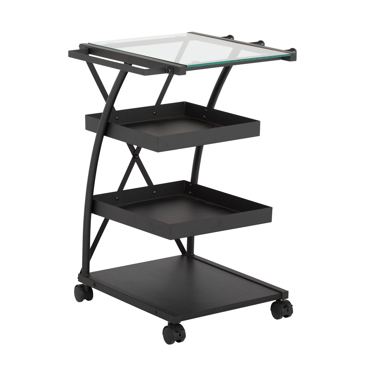 Studio Design Triflex Taboret Charcoal Clear Glass Storage Cart
