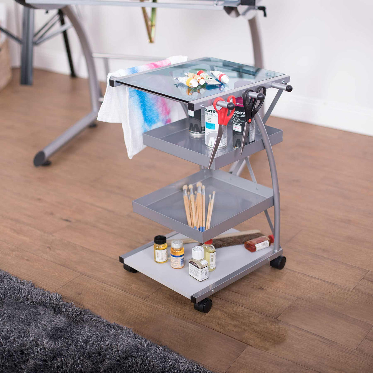 Studio Design Triflex Taboret Storage Cart Silver Blue