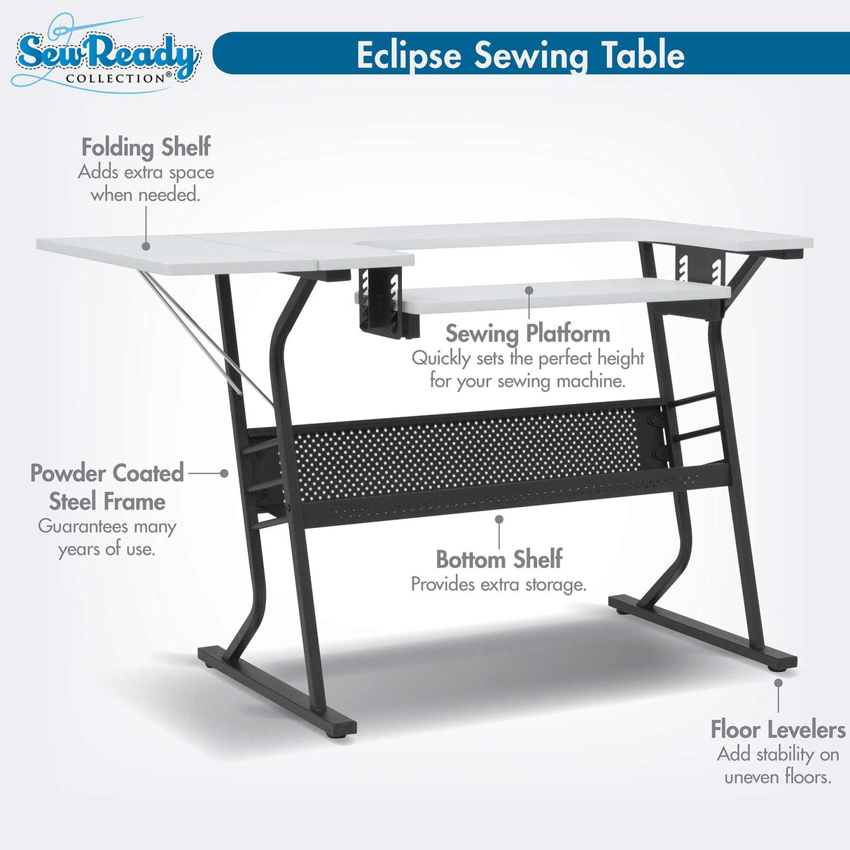 Studio Design Eclipse Hobby Sewing Table Black White