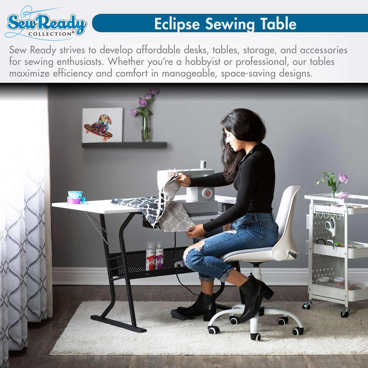 Studio Design Eclipse Hobby Sewing Table Black White