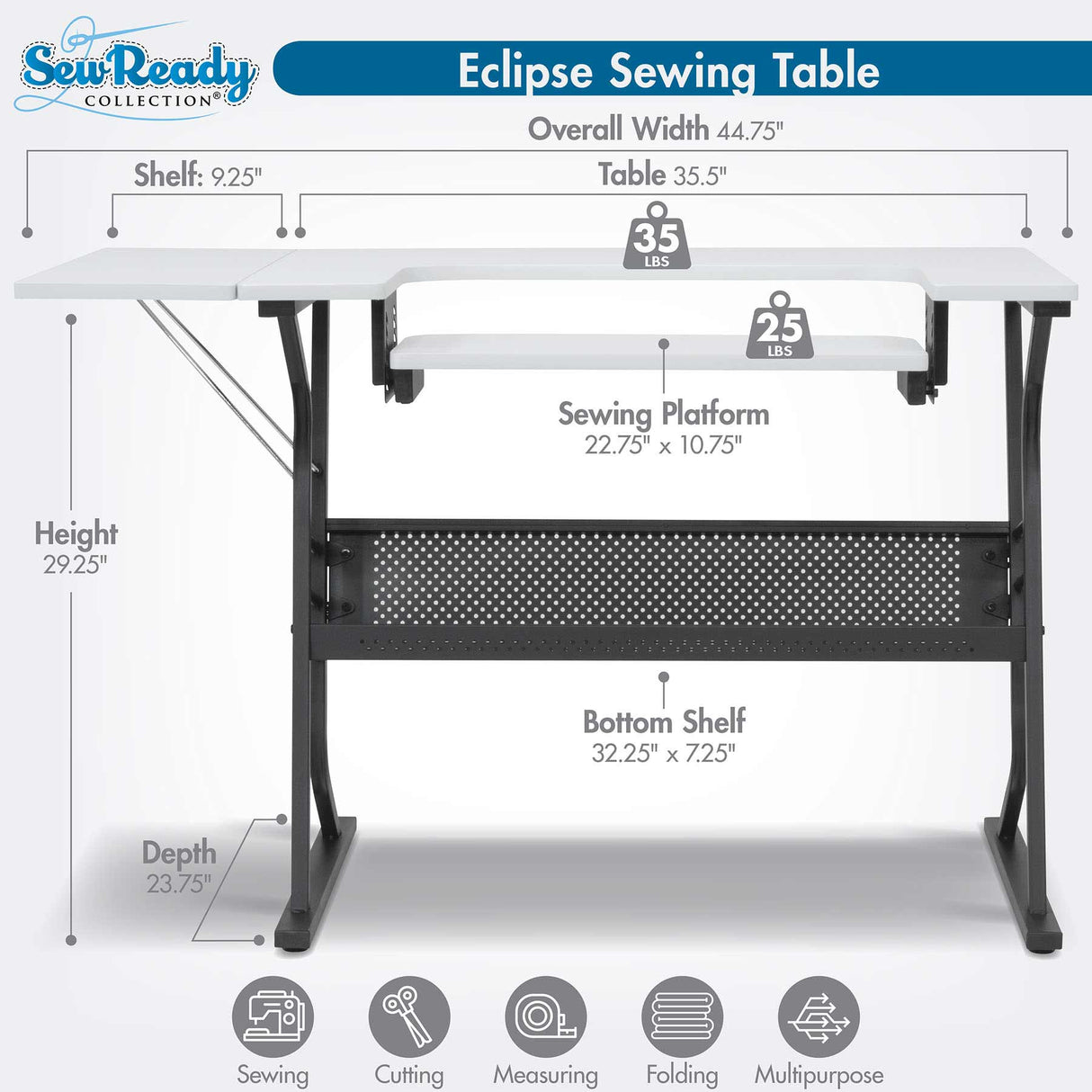 Studio Design Eclipse Hobby Sewing Table Black White