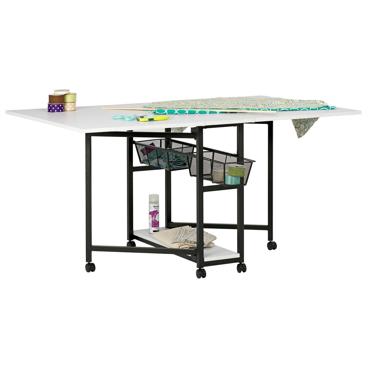 Studio Design Mobile Fabric Cutting Table with Storage 30 Charcoal White