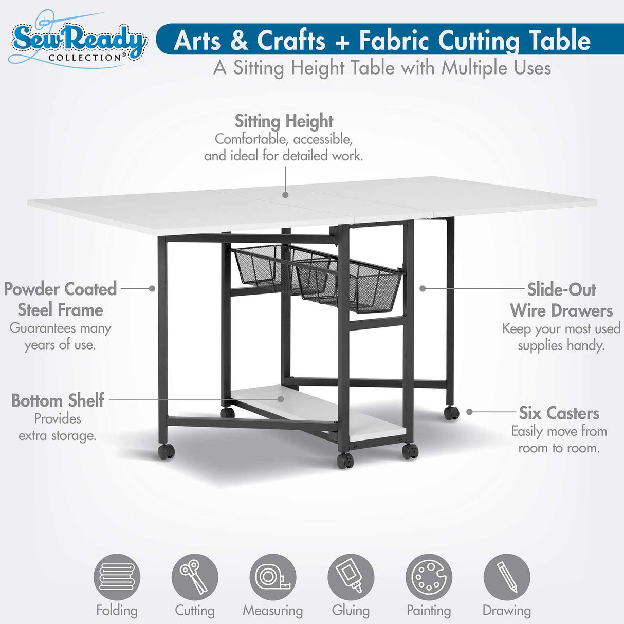Studio Design Mobile Fabric Cutting Table with Storage 30 Charcoal White