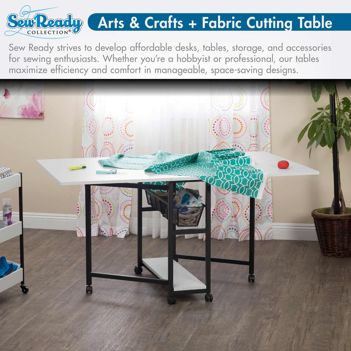 Studio Design Mobile Fabric Cutting Table with Storage 30 Charcoal White