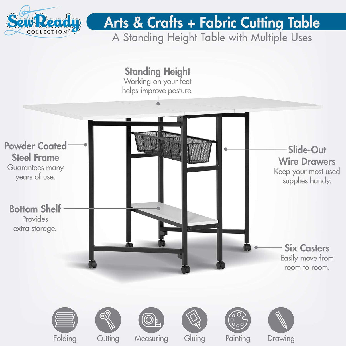 Sew Ready 36" Cutting Table with Basket Charcoal / White