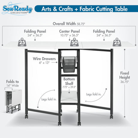 Sew Ready 36" Cutting Table with Basket Charcoal / White