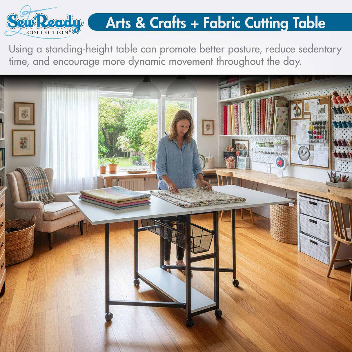 Sew Ready 36" Cutting Table with Basket Charcoal / White