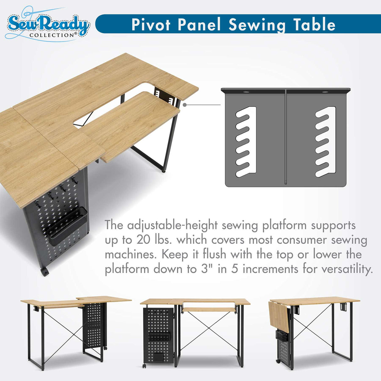 Studio Design Pivot Panel Sewing Table Ashwood Graphite