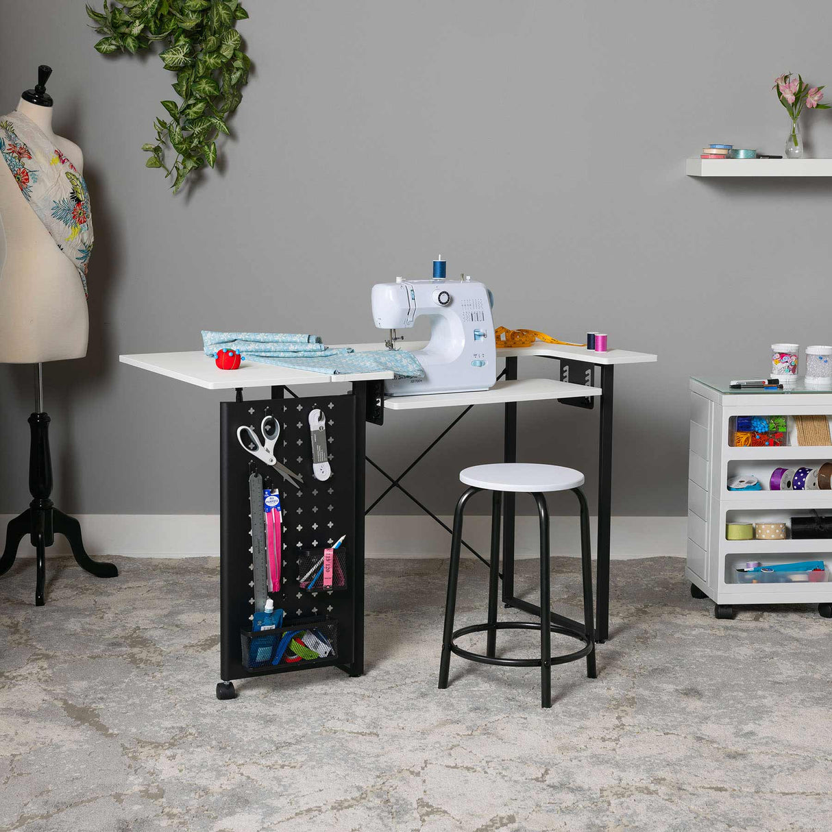 Studio Design Pivot Panel Sewing Table White / Graphite