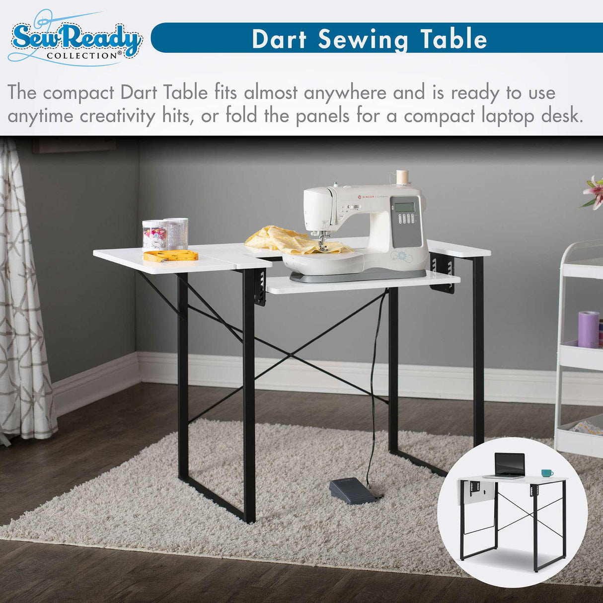 Studio Design Dart Sewing Table Graphite / White