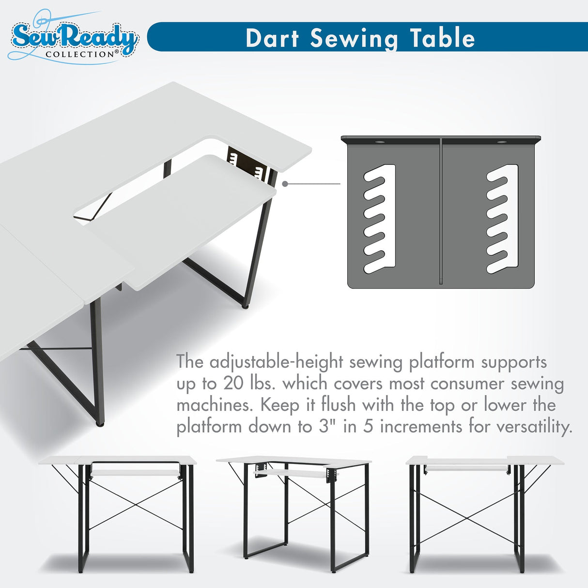 Studio Design Dart Sewing Table Graphite / White