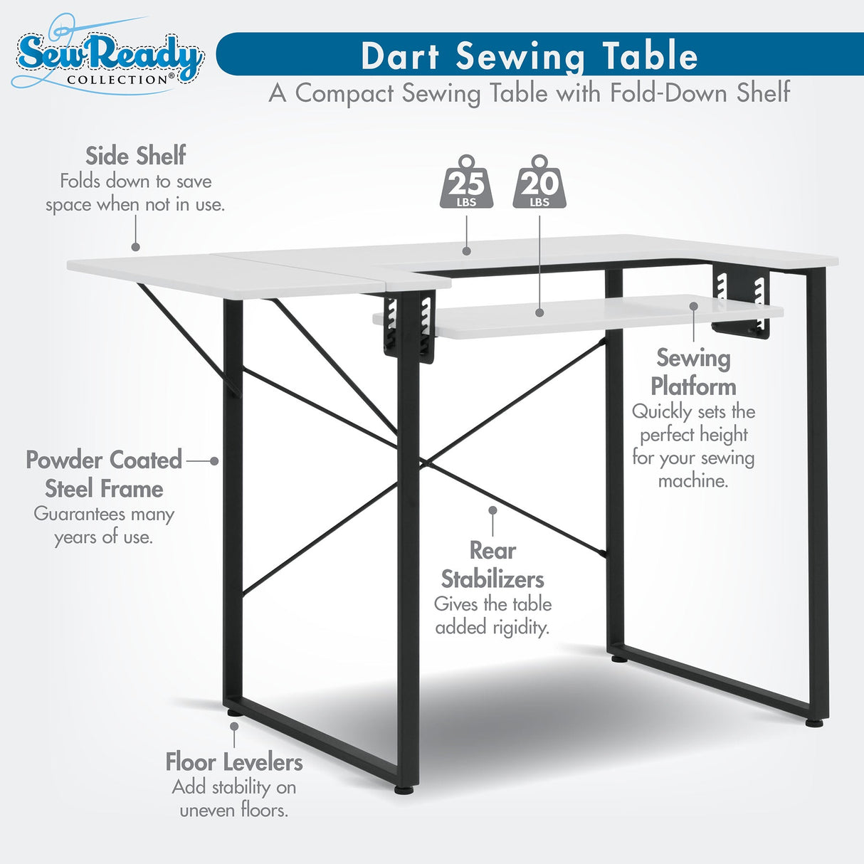 Studio Design Dart Sewing Table Graphite / White