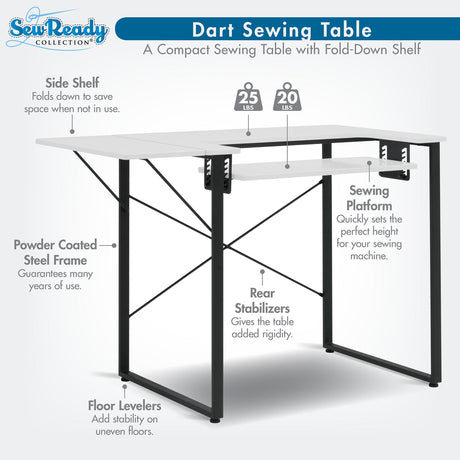 Studio Design Dart Sewing Table Graphite / White