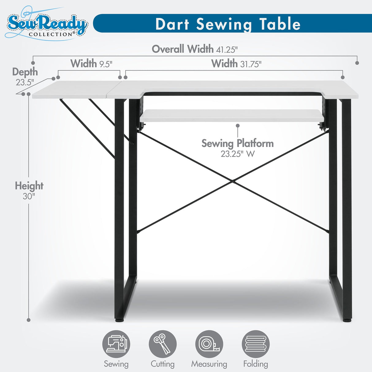 Studio Design Dart Sewing Table Graphite / White