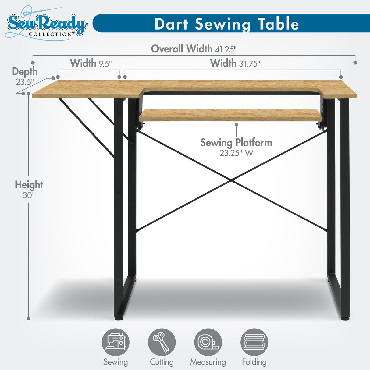 Studio Design Dart Sewing Table Graphite / Ashwood