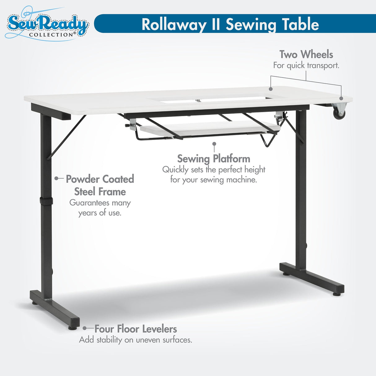Studio Design Rollaway II Sewing Table Black / White