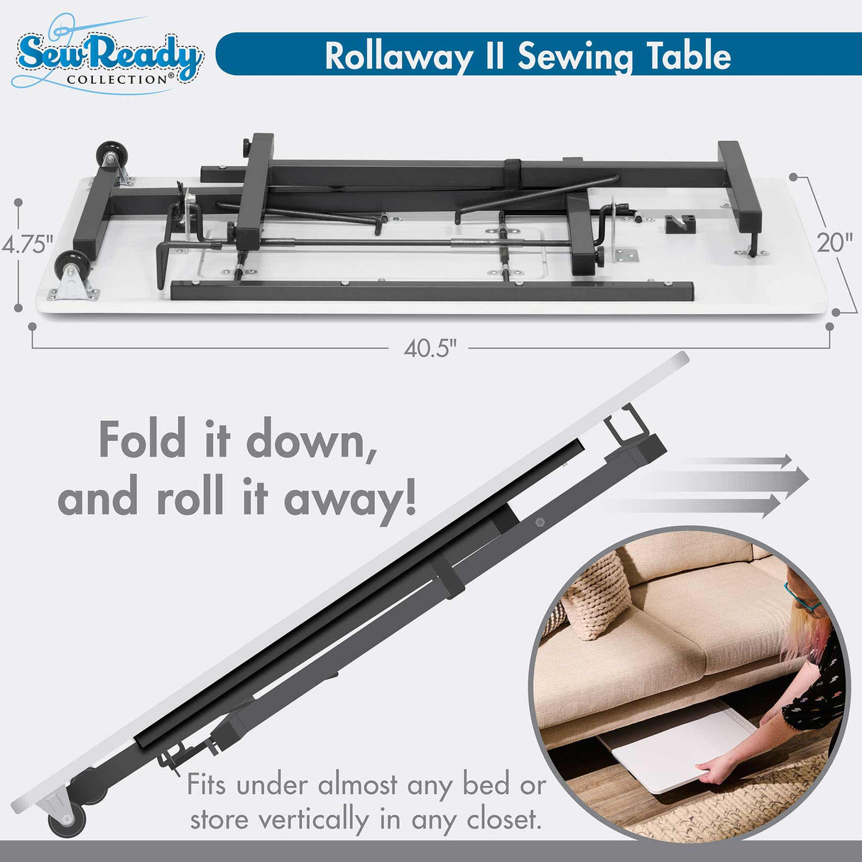 Studio Design Rollaway II Sewing Table Black / White