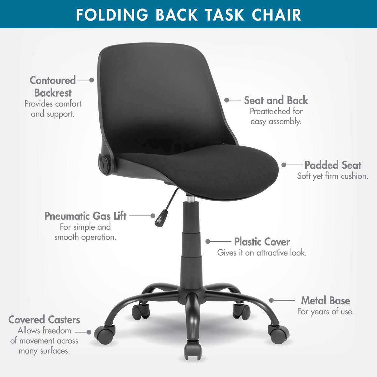 Studio Design Folding Back Task Chair Black