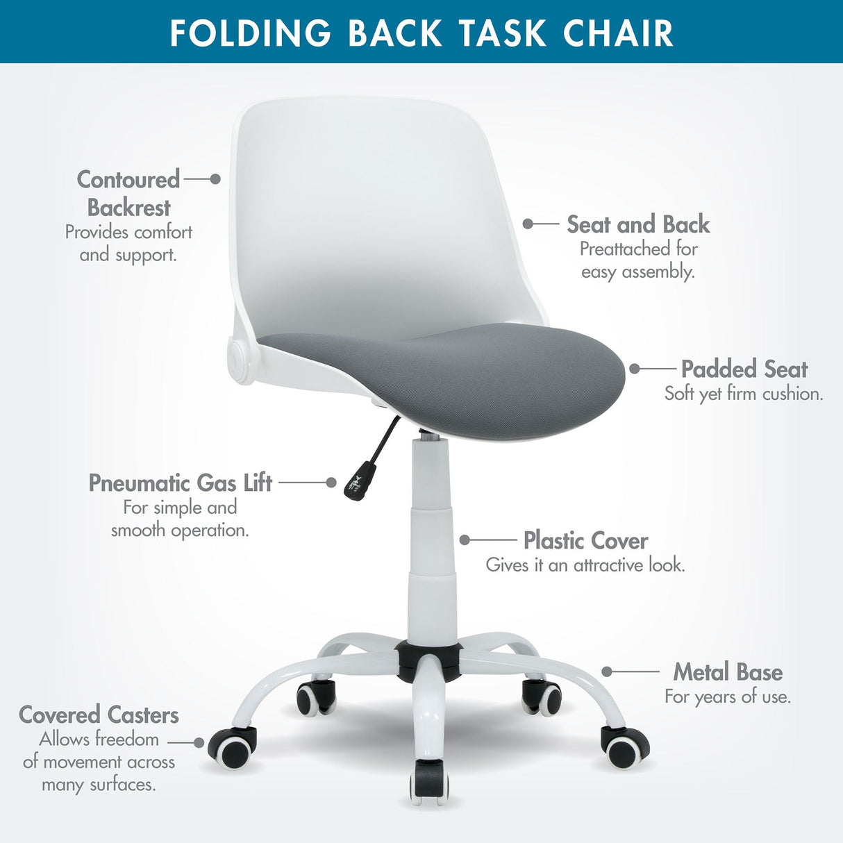 Studio Design Folding Back Task Chair White Grey
